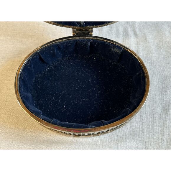 Silver Toned Small Jewelry Box, Blue Lined, 5X4, Raised Details, Classic - Picture 4 of 9